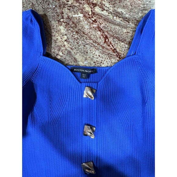 Boston Proper Sweater. Boho, Cottagecore Knit Royal Blue Small Sweetheart Neck - Picture 12 of 14